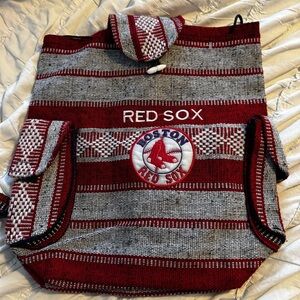 MLB Boston Red Sox Sports Fan Mexican Baja Woven Backpack Red Navy & White